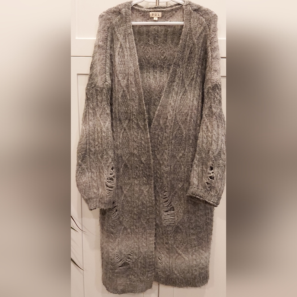 POL distressed longline cardigan